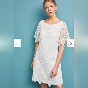 Anthropologie Charleston White Lace Flutter Sleeve Dress, Sz 8